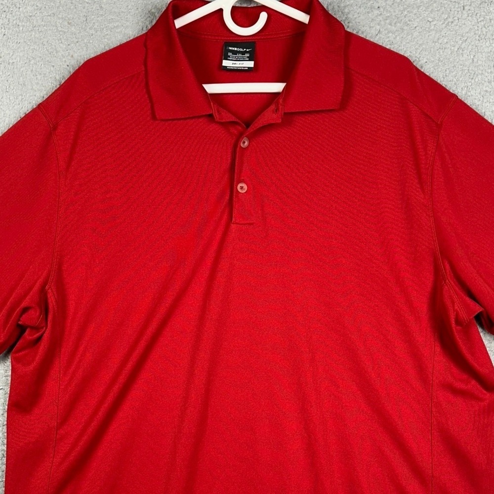 Nike‎ Golf Polo Shirt Mens 2XL Red Dri-FIT Performance Rugby Swoosh Short Sleeve